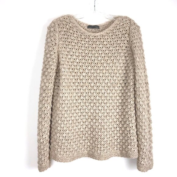 Anthropologie Elsamanda Open Knit Begie Sweater Italy Sz M - Picture 9 of 16